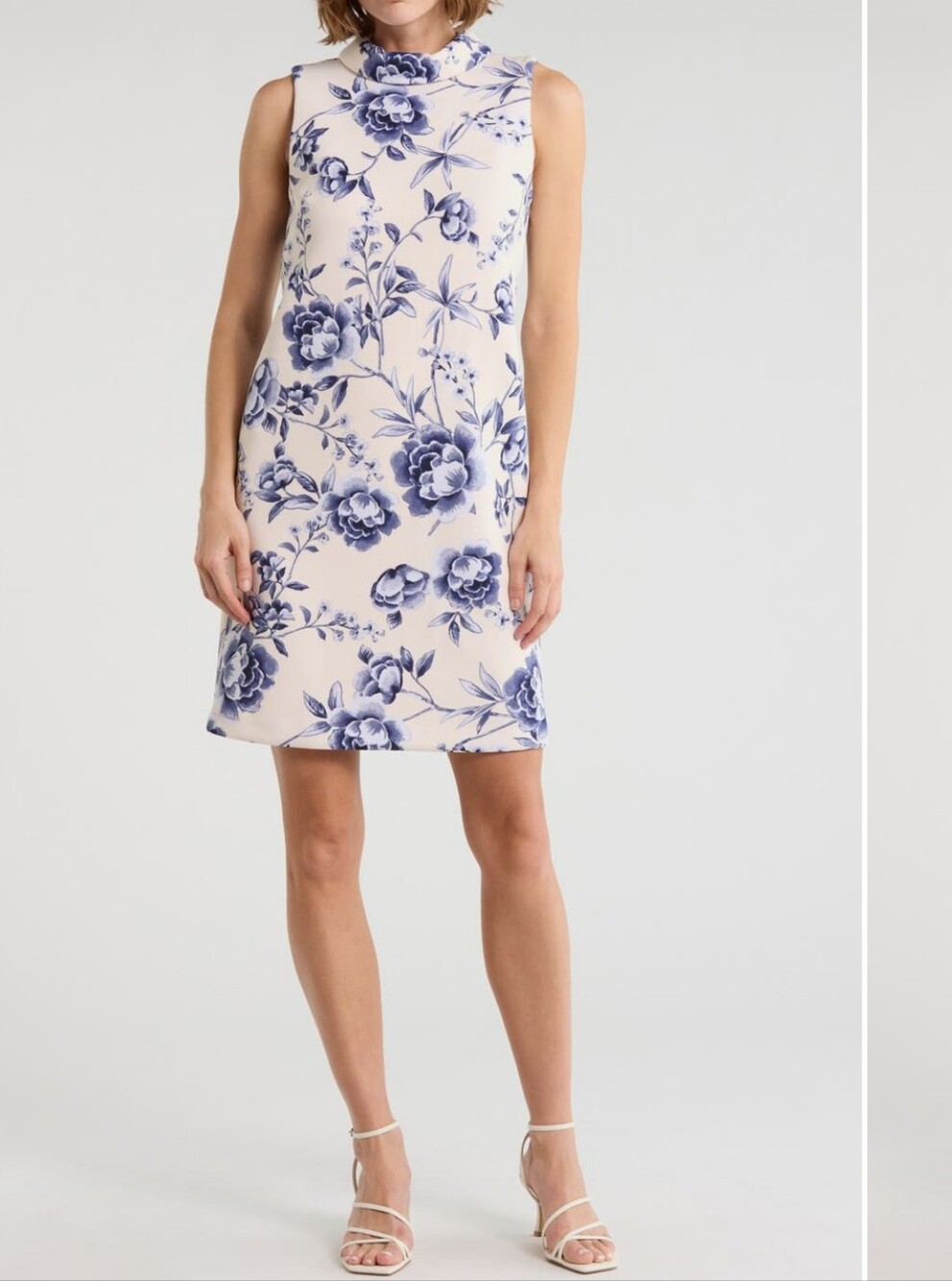 Calvin Klein Size 14 Blue & White Floral Print Sleeveless Shift Dress Msrp $134